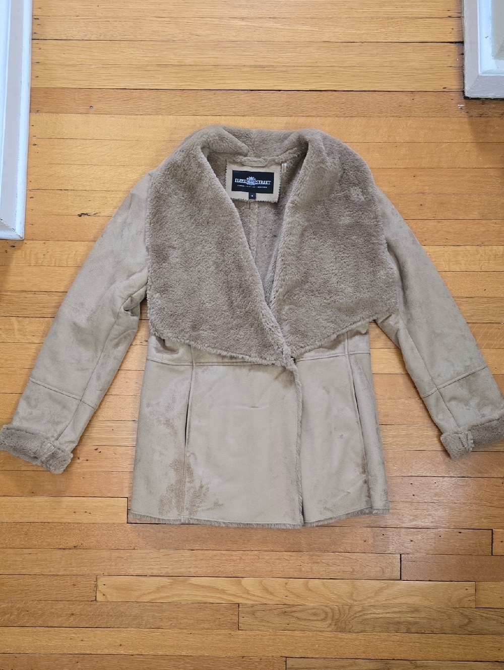 Fleet Street, Faux Suede Oversized Shearling Jacket, Tan, EUC Women's Size S
